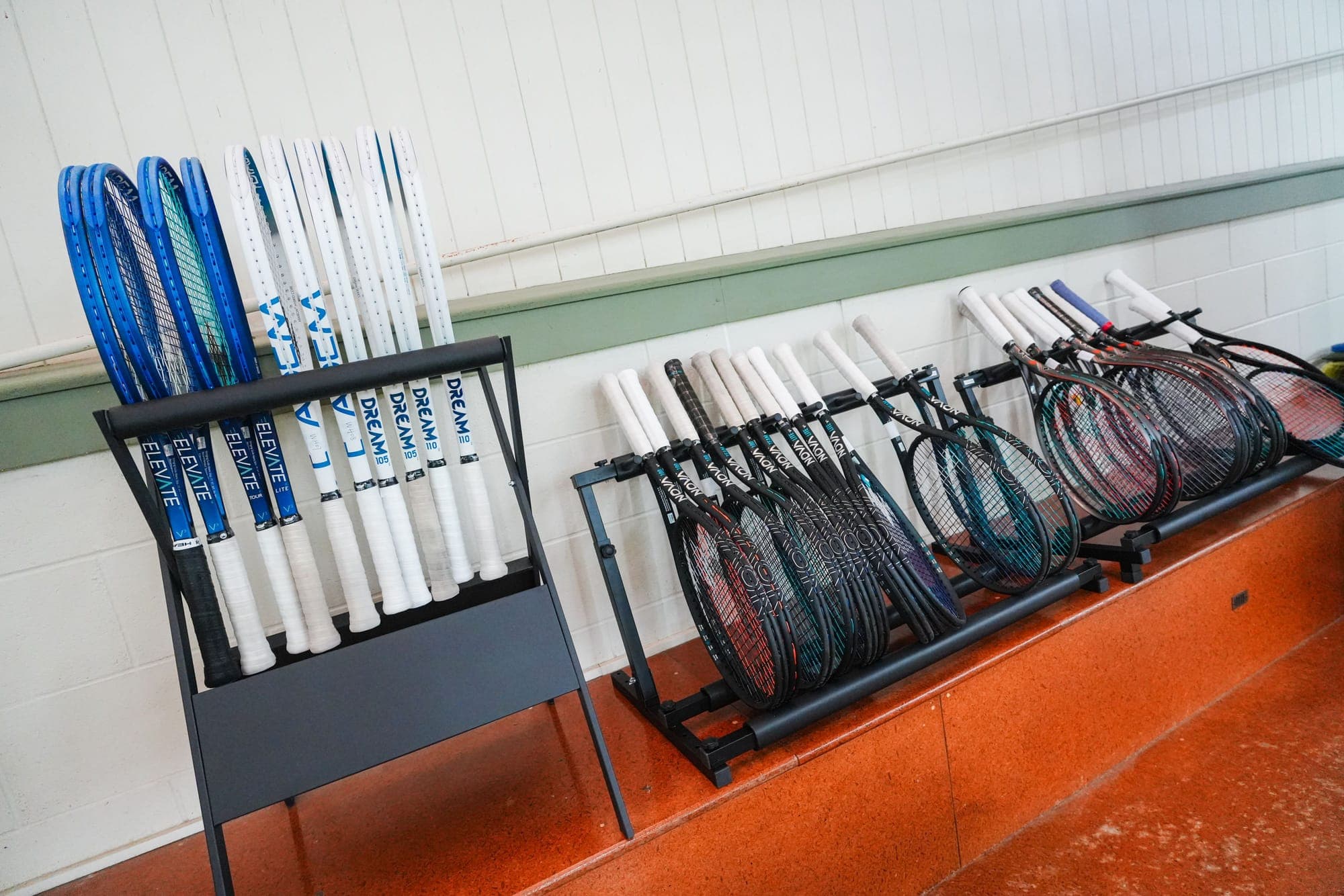 Stands of Diadem demo rackets ready to try